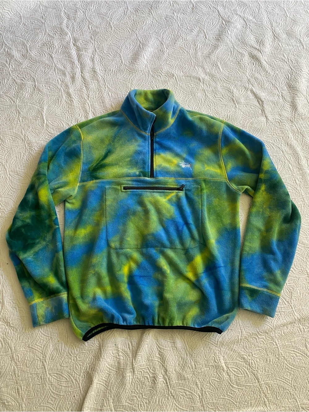 Stussy Blue & Green Tie-Dye Half-Zip Fleece Pullover